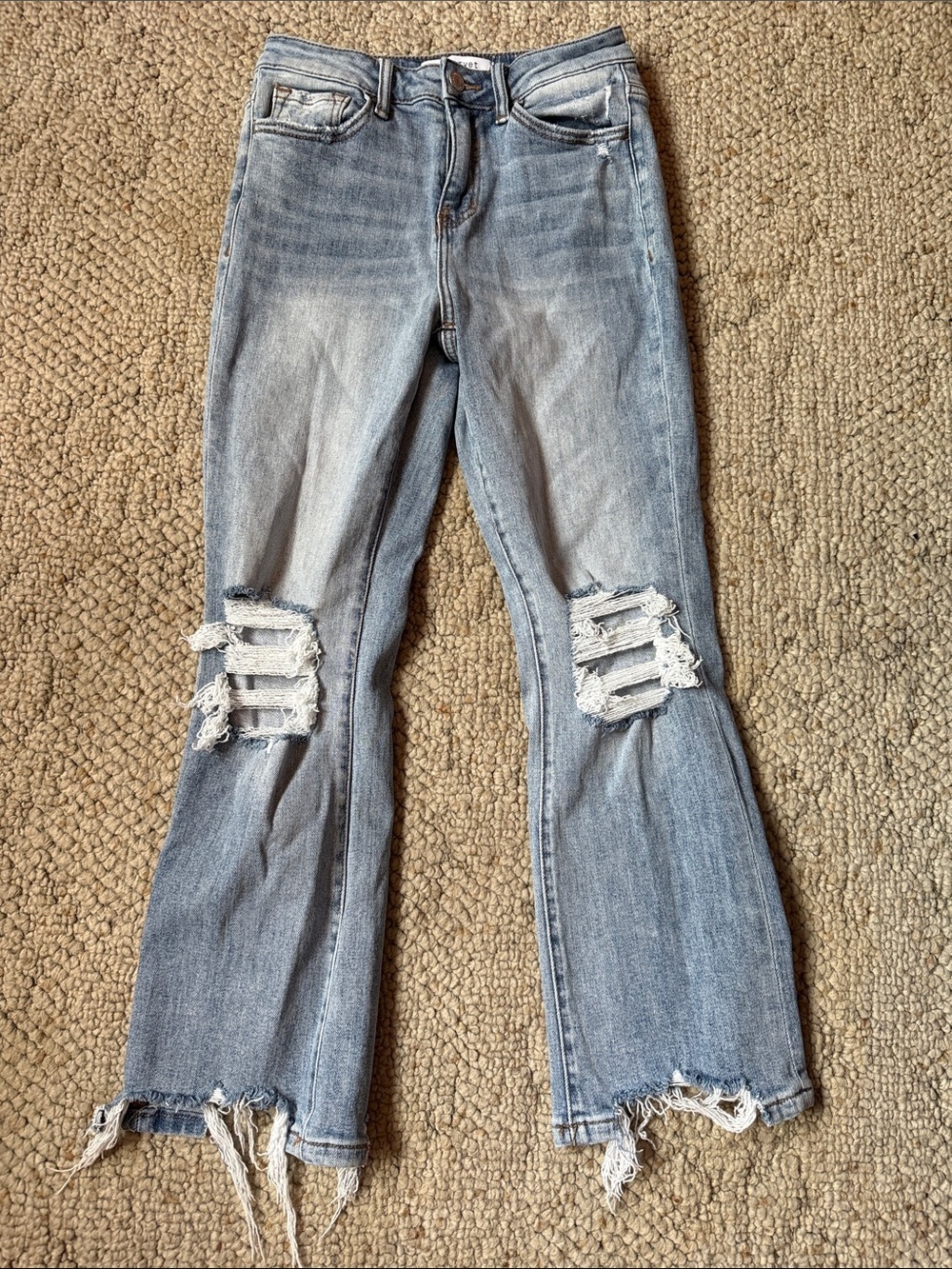 Lovervet by Vervet Light Blue Distressed Flare Jeans with Raw Hem